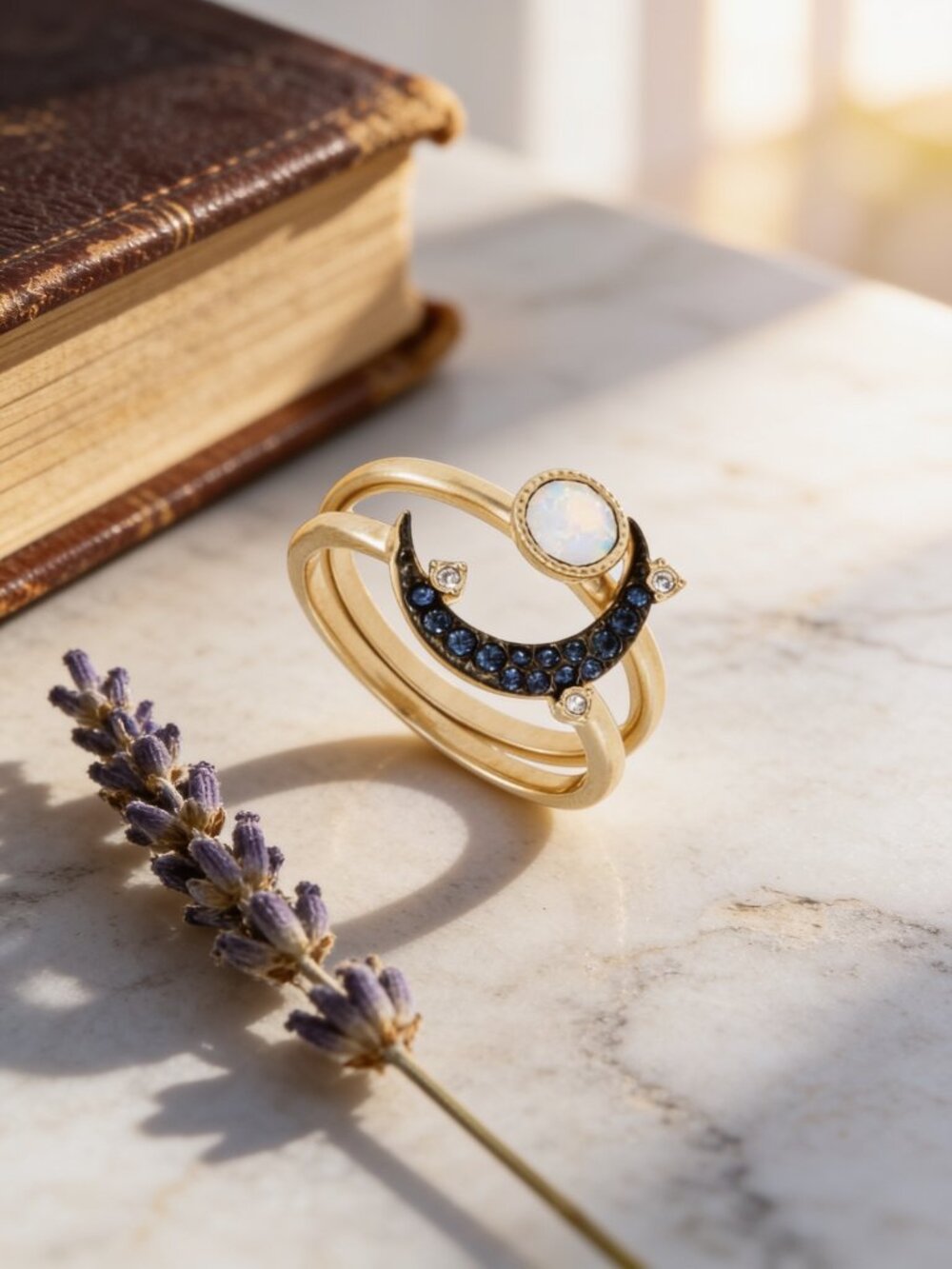 "Retired" Swarovski Duo Moon Ring Set